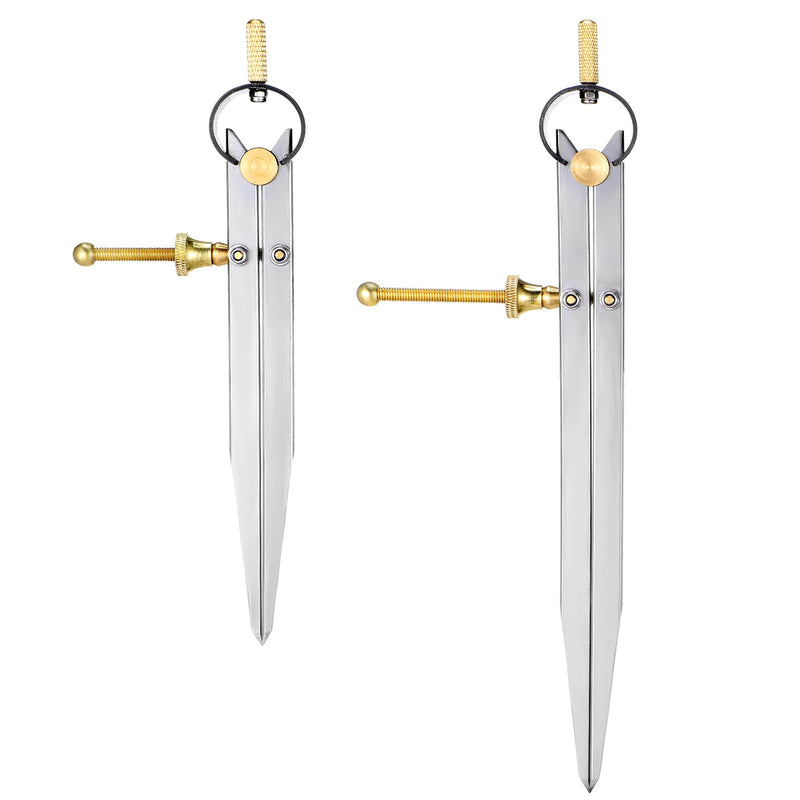 2 PCS Adjustable Lockable Spring Wing Divider Calipers, 6 Inch and 8 Inch Steel Leather Compass Creaser, Drafting Compass Tool for Woodworking, Metalworking, Geometry Drawing