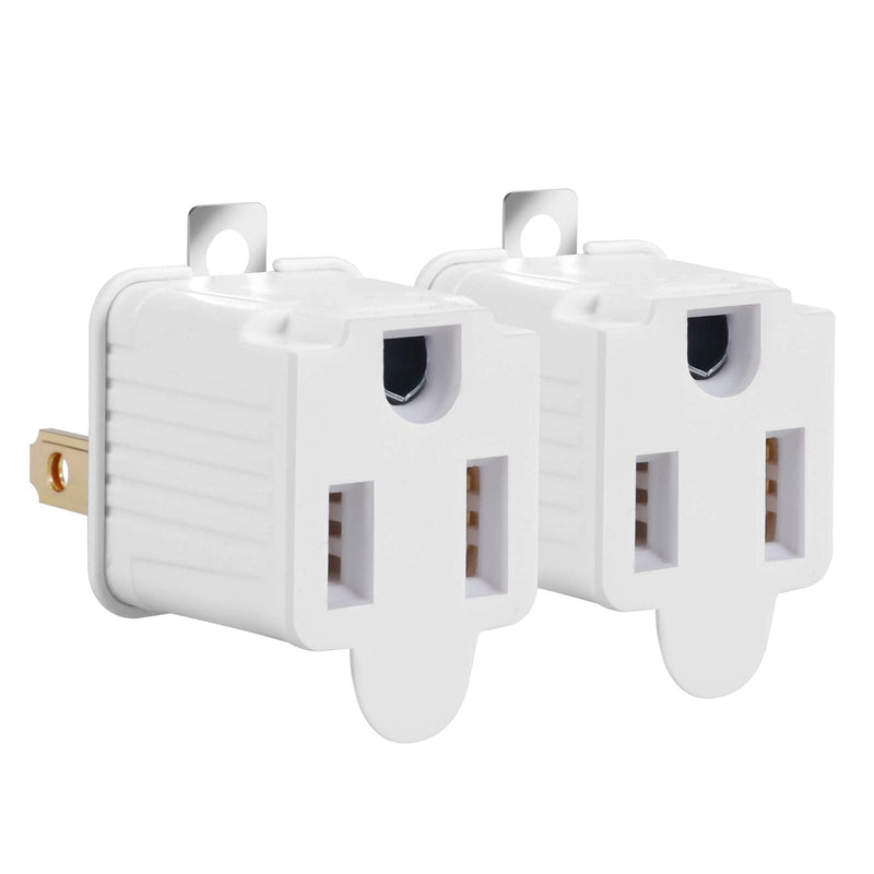 TENINYU Grounded Adapter 3-Prong to 2-Prong Outlet Converter - 3 Pin to 2 Pin Plug Socket Adapter Extension for Electrical Cord, Household, Workshops, Industrial, Machinery (2 Pack) 2 Pack White