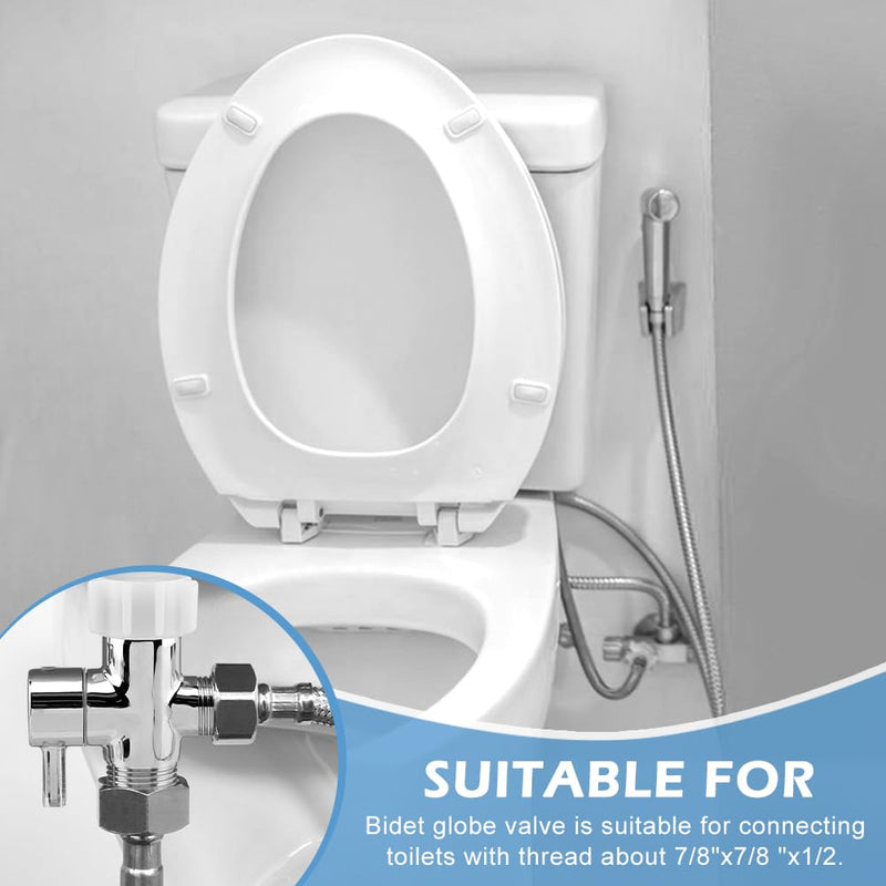 Bidet T Adapter with Shut off Valve, 3 Way T Valve for Bidet (7/8” x 7/8” x G1/2 or 3/8"), T Valve for Handheld Toilet Bidet, Tee Connector Bidet Attachment for Toilet