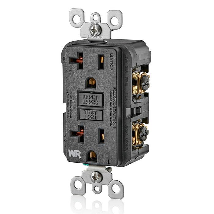 Leviton GFCI Weather-Resistant Outlet, 20 Amp, Self Test, Non Tamper-Resistant with LED Indicator Light, Outdoor Locations, GFWR2-E, Black 1