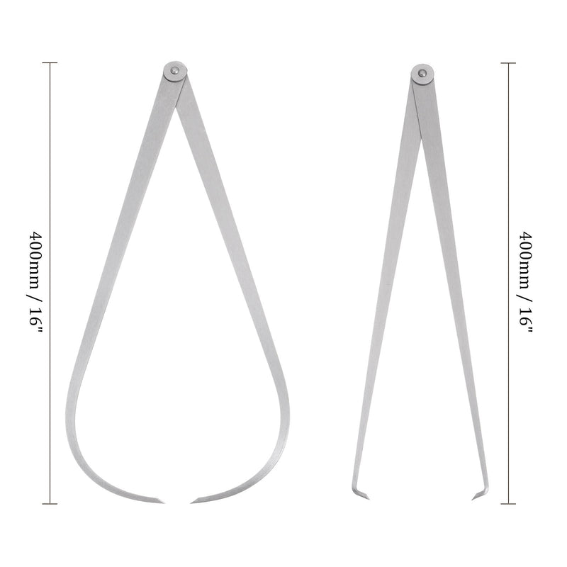 Firm Joint Inside Outside Caliper Set - [16 Inch] Stainless Metal Firm Friction Joint Measurement Tool for Size Measuring Use, Silver Tone 16 Inch