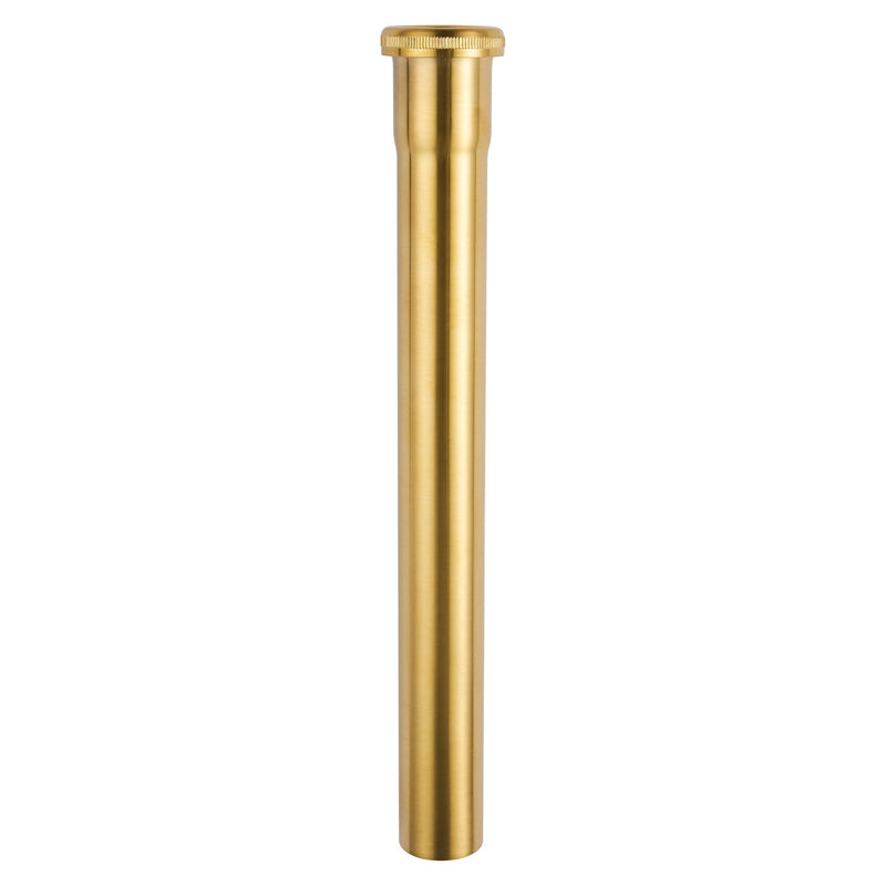 Brass Slip Joint Extension Tube 1-1/4” OD x 12” with Nut and Rubber Washer, P Trap Extension Tube, Sink Drain Tailpiece Tube Extension, Brushed Brass Gold