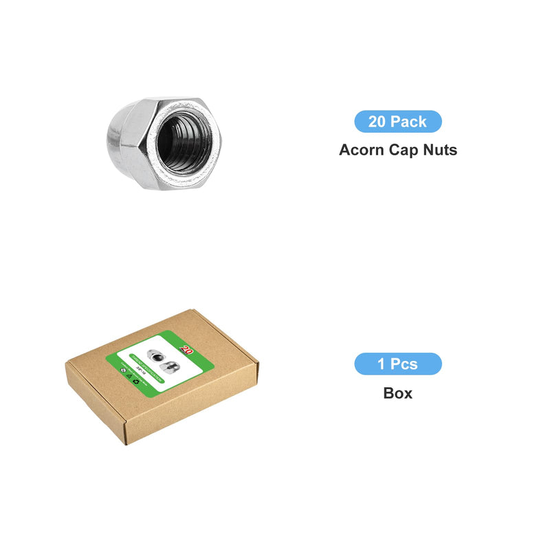 uxcell 3/8"-16 Acorn Cap Nuts, 20Pcs 316 Stainless Steel Dome Cap Head Acorn Nut Hardware Nuts for Bolt Cover, Silvery 20