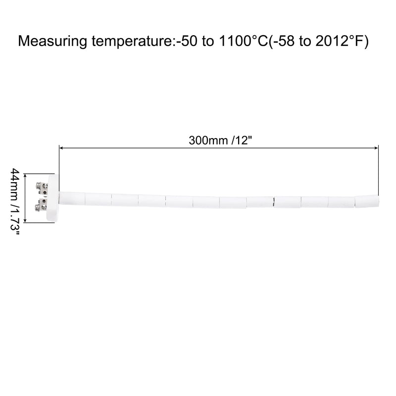 MECCANIXITY 2Pcs 12" K Type Ceramic Kiln Furnace Probe Thermocouple Sensor for Muffle Furnace Oven, High Temperature 0 to 1100°C 3x300mm White