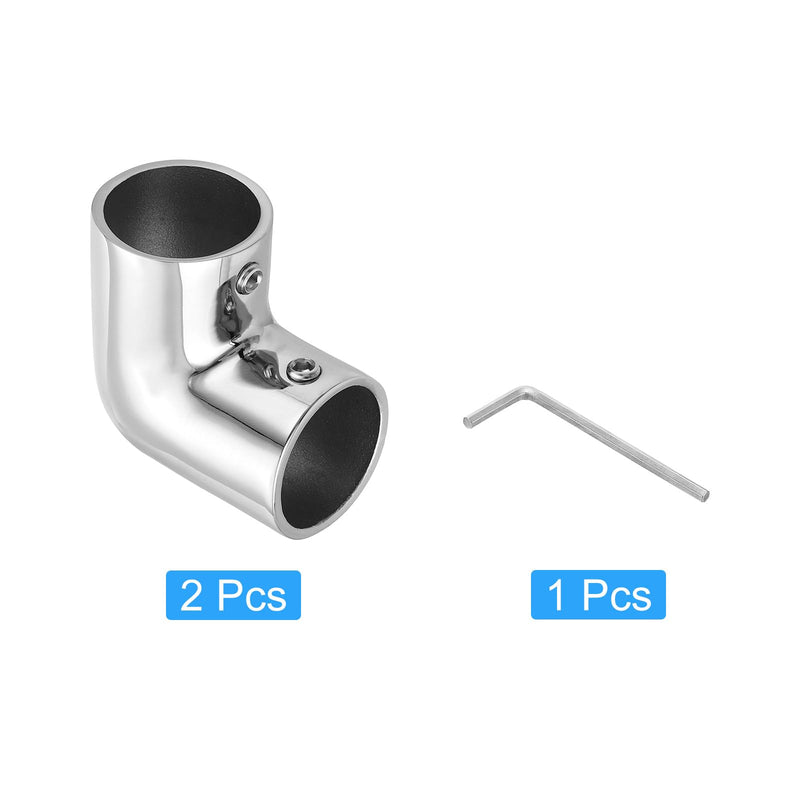 uxcell 2pcs Boat Handrail Fitting, 2-Way Elbow Pipe Connector Marine Grade 316 Stainless Steel Pipe Fitting Connector 2.6mm for 1" OD Tube Shelves Display Racks with Wrench