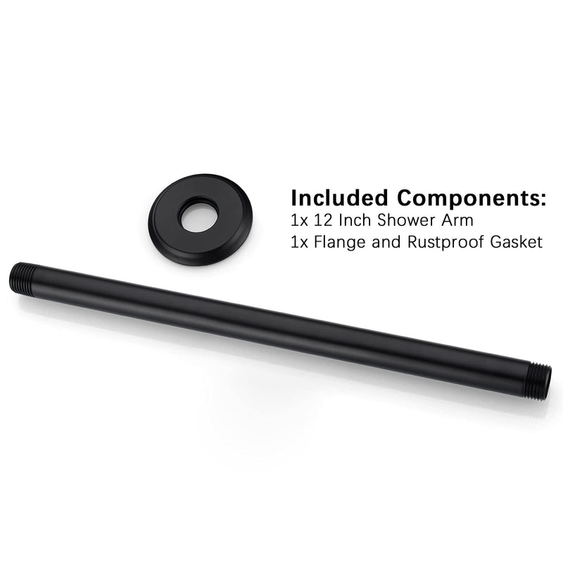 12 Inch Shower Arm and Flange Matte Black, Ceiling Mounted Shower Arm for Rain Shower Head 12 Inches