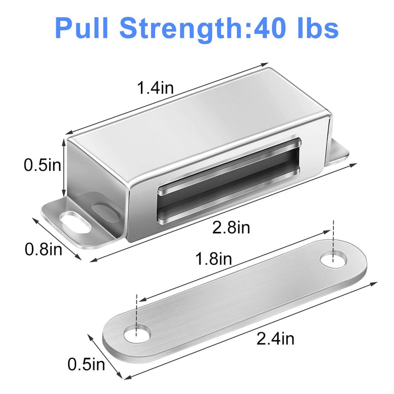 Onarway Magnetic Door Catch 20KG Pull Strong Magnet Cabinet Latches Magnetic Hardware Stainless Steel Chrome Door Closer for Bathroom Kitchen Sliding Door Window Cupboard (40lbs Strength 8 Pack) 40lbs Strength 8 pack Silver