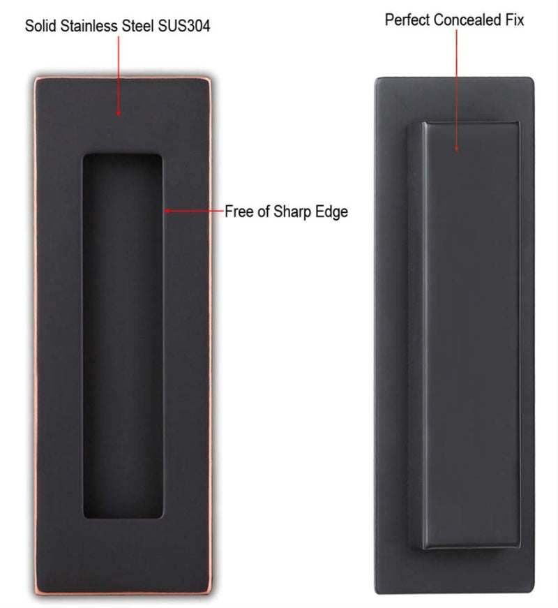 Flush Pull Handle (2 Pack) 6" Rectangular Plated Oil Rubbed Bronze, Free of Sharp Edge, for Sliding Pocket Barn Door or Cabinet
