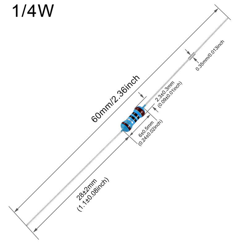 100pcs 1K ohm Resistor 1/4w (0.25 Watt) ±1% Tolerance Metal Film Fixed Resistor, Multiple Values of Resistance Optional [E6P004] 1K ohm