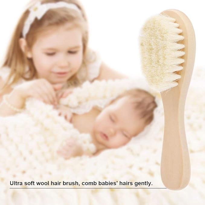 New Baby Hair Brush Comb Wooden Handle Newborn Hair Brush Infant Comb Soft Wool Scalp Massage - NewNest Australia
