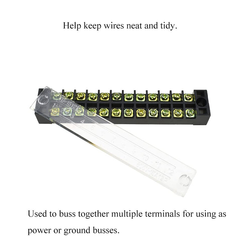 Hahiyo Dual Row Screw Terminal Strip Blocks 126mm Length Insulated Fork 600V 15A 12Positions Wire Cover Connector, Clearly Visible Mount in Place for Electrical with 2set, 15A 12P+2pcs Jumpers