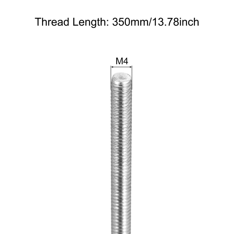MECCANIXITY Fully Threaded Rod M4 x 350mm 0.7mm Thread Pitch 304 Stainless Steel Right Hand Threaded Rods Bar Studs 2 Pack
