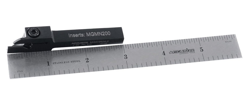 Accusize Industrial Tools 1/4" x 3/8'' Cut-Off Holder, Parting Tool, Mgehr04-2 of 2387-2001 with 10 Carbide Inserts for Cutting Steel, 2387-0001ins | For Steel, MGMN200 Inserts Included, 1 Indexable Holder Plus 10 Carbide Inserts, 2387-0001INS