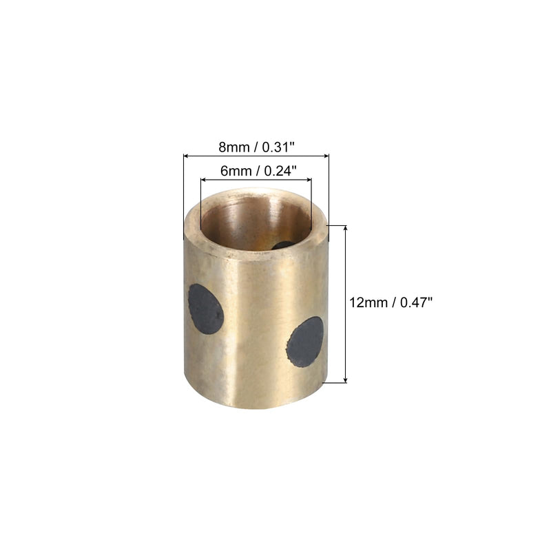 MECCANIXITY Sleeve Bearings 6mm/0.24" Bore,8mm/0.31" OD,12mm/0.47" Height,Wrapped Oilless Bushings Brass Graphite,JDB Oilless Graphite Lubricating Brass Bearing Bushing Sleeve Pack of 2 6mm x 8mm x 12mm