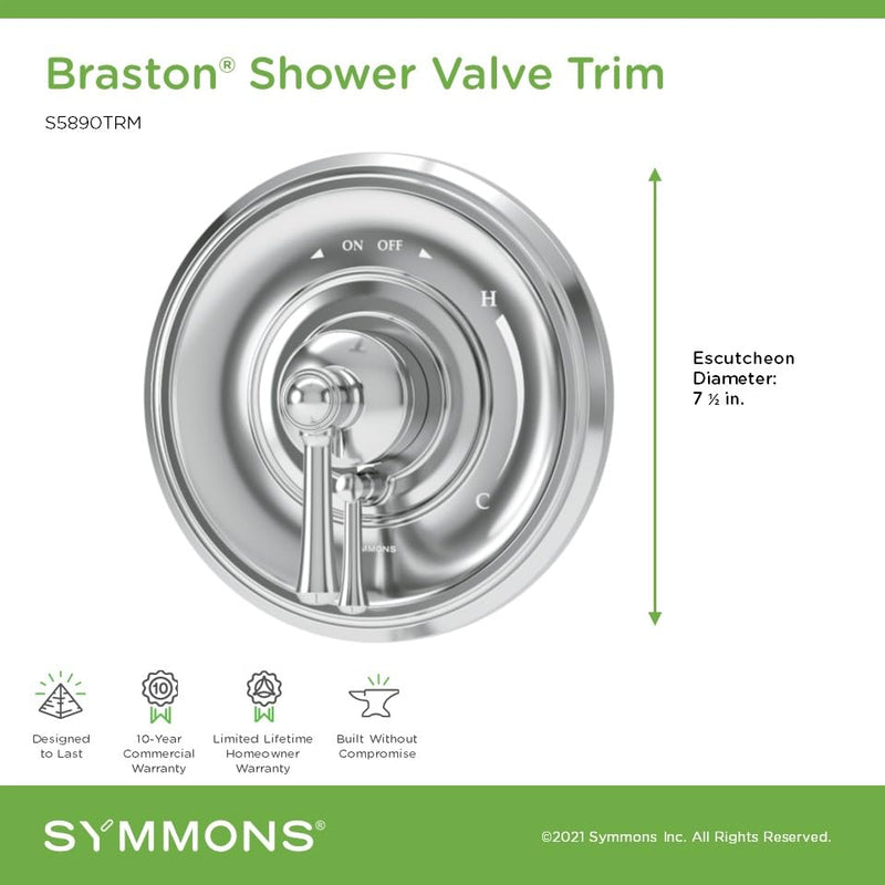 Symmons Braston Wall Mounted Shower Valve Trim Polished Chrome