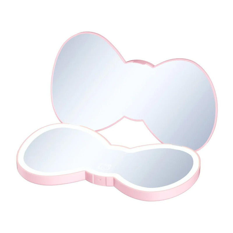 Impressions Vanity Hello Kitty Bow LED Compact Mirror, Double Sided Cute Travel Makeup Mirror, Soft Touch Button with Slide Down Auto Shut Off (Large) 4"L x 8"W