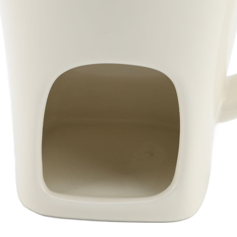 Chocolate Fondue Mug, Premium Ceramic Tealight Candle Heated Melting Cup with Fork for Dessert Parties Romantic Dinners Family Gatherings White 4.7 Inches