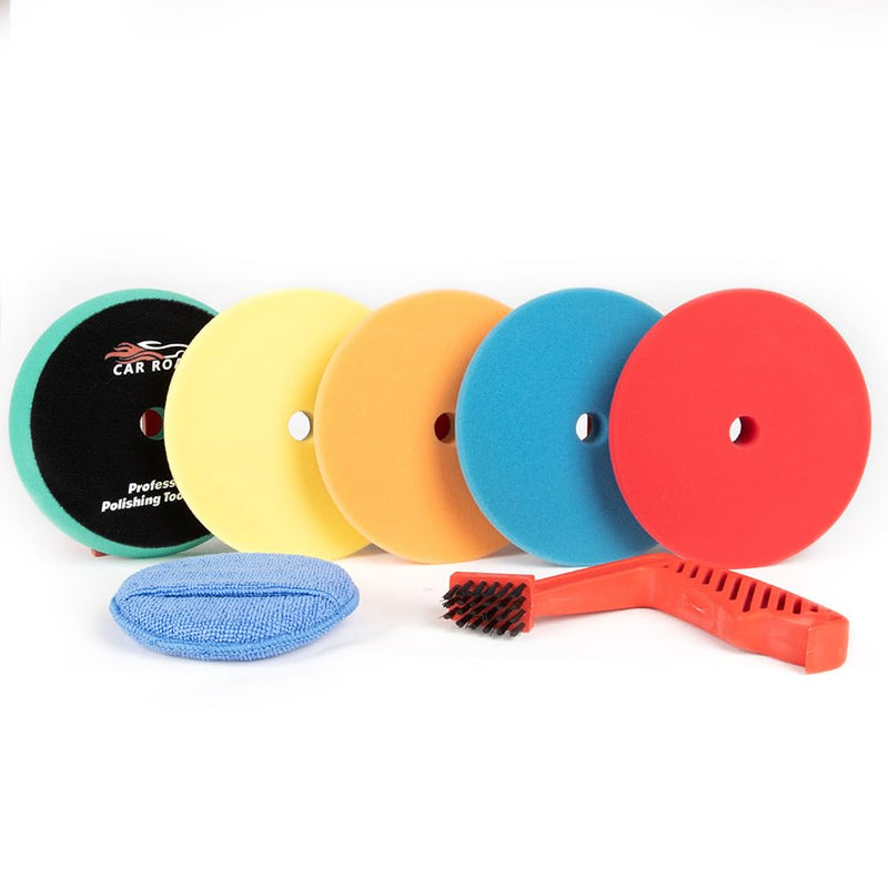 CARROAD 7pc 6.5 Inch Buffing Pads Kit - Heavy Cut to Finishing Foam & Wool Pads for DA/RO Polisher - Removes Scratches, Oxidation & Swirl Marks - 50+ Reusable Cycles 7pc 6.5inch standard