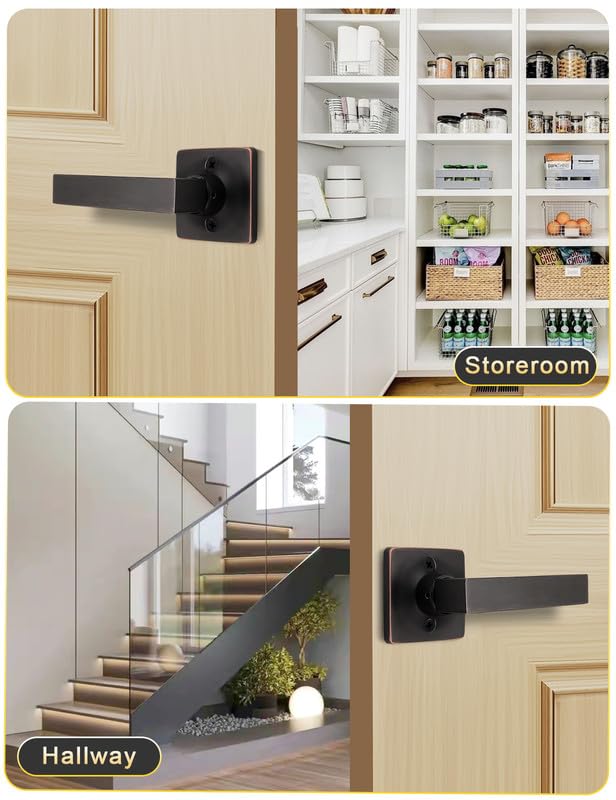 Mengico 6 Pack Square Dummy Door Handle Set,Oil Rubbed Bronze Door Handle for Closets and French Doors,Interior Door Knobs Reversible Right & Left Handed Oil Rubbed Bronze