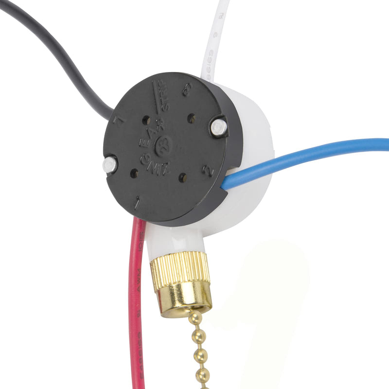 with 4 Pre-Installed Wires Ceiling Fan Switch 3 Speed 4 Wire, ZE-208s Zing Ear E89885 Fan Pull Chain Switch, Brass Chain