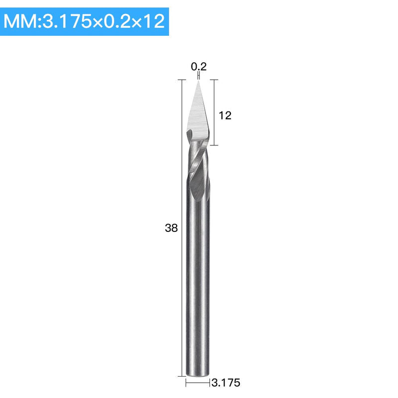 HUHAO 10Pcs Spiral Router Bit, 1/8" Shank CNC Cutter Milling Carving Bit Set 30 Degree 0.2mm Tip Spiral Milling Cutter Engraving Carving Tool for Acrylic Wood PVC 10PCS 0.2mm Tip Dia