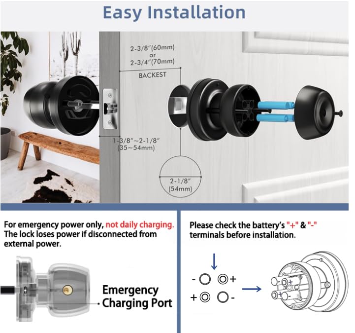 Smart Door Knob, Fingerprint Door Knob, Biometric Smart Door Lock with App Control, Metal Alloy Door Knobs, Easy Installation, Great for Bedrooms, Cloakroom, Apartments Offices, Hotel(Black) Black