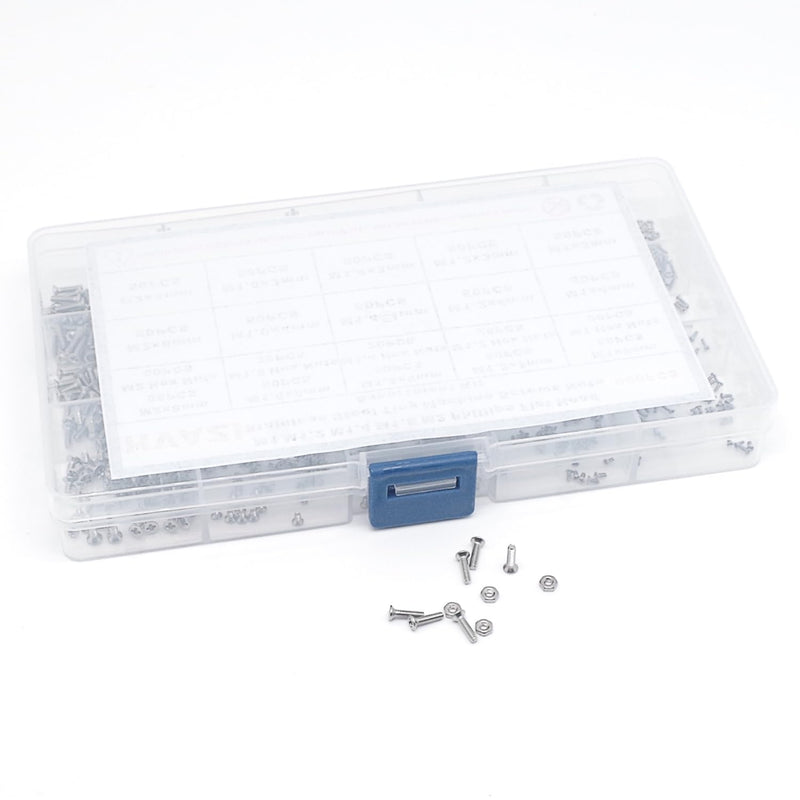 Metric 900PCS Metric M1 M1.2 M1.4 M1.6 M2 Phillips Countersunk/Flat Head Stainless Steel Tiny Machine Screws Nuts Assortment Kit M1M1.2M1.4M1.6M2