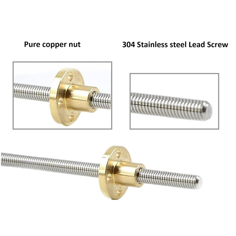 T8 8mm Lead Screw 1000mm/39.37" with Brass Nut for 3D Printer Machine Z axis (Picth of Screws: 2mm, Lead: 8mm) T8 - Pitch2 - Lead8 L: 39.37" / 1000mm