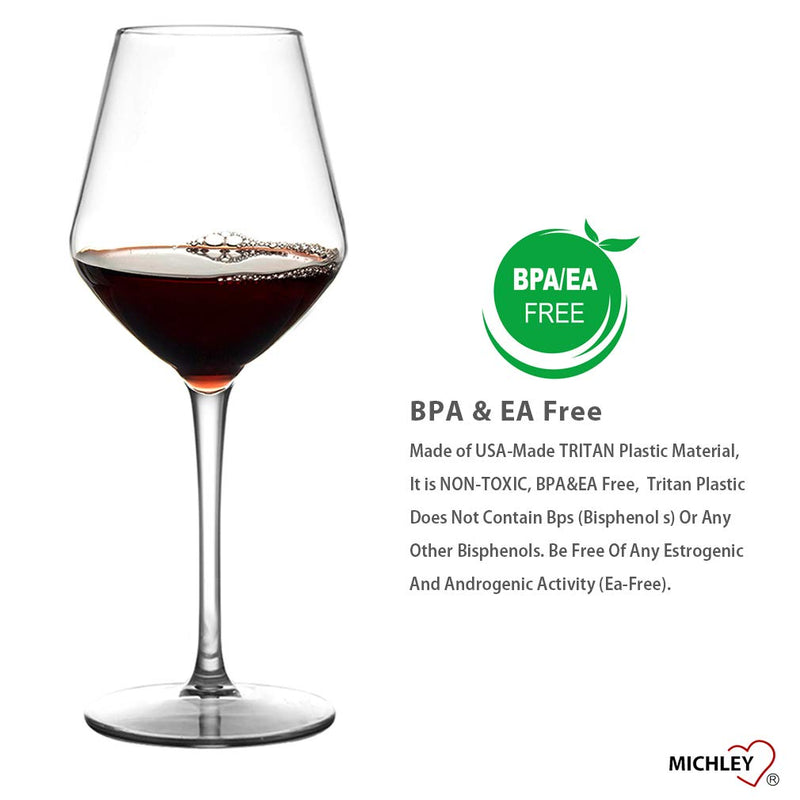 MICHLEY Unbreakable Stemmed Wine Glass 100% Tritan Plastic Dishwasher available Glassware 15 oz, Set of 6 Red Bordeaux 6 Count (Pack of 1)