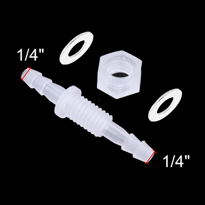 1/4” Thru-Bulk Bulkhead Plastic Hose Barb Fittings Union Adapter Fittings for Aquarium Fuel Gas Liquid Air with Metal washers (Pack of 6) 1/4 Inch 6 pcs