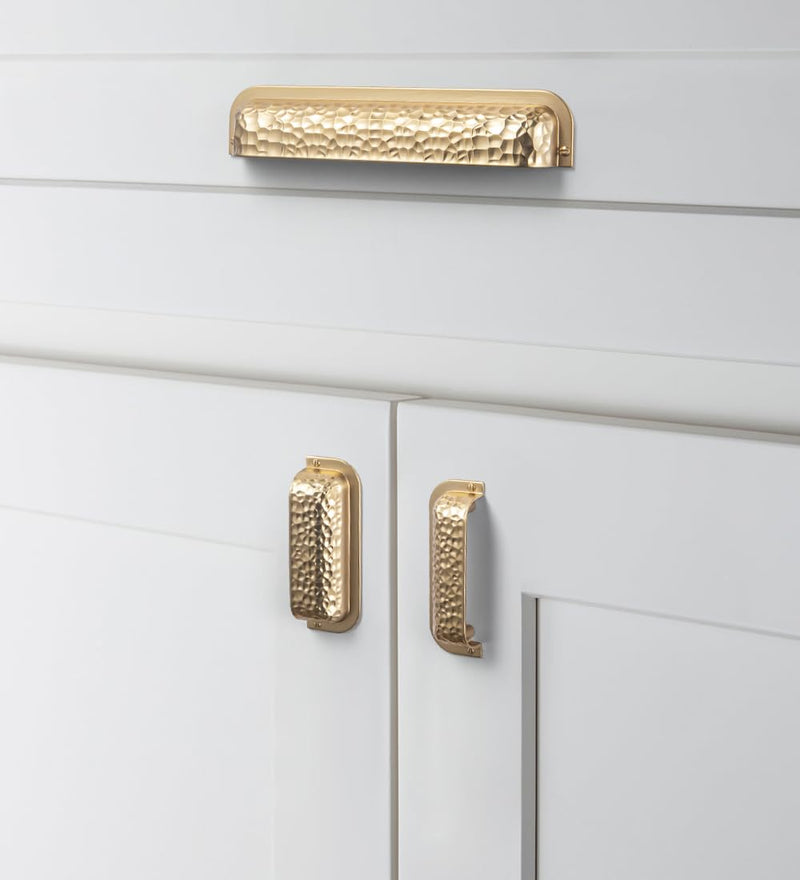 Goo-Ki 6 Pack Hammered Cabinet Cup Pulls Champagne Bronze, 3 Inch Hole Center Bin Cup Drawer Pull Bar Handles Zinc Alloy Kitchen Hardware for Furniture 3 In Hole Centers