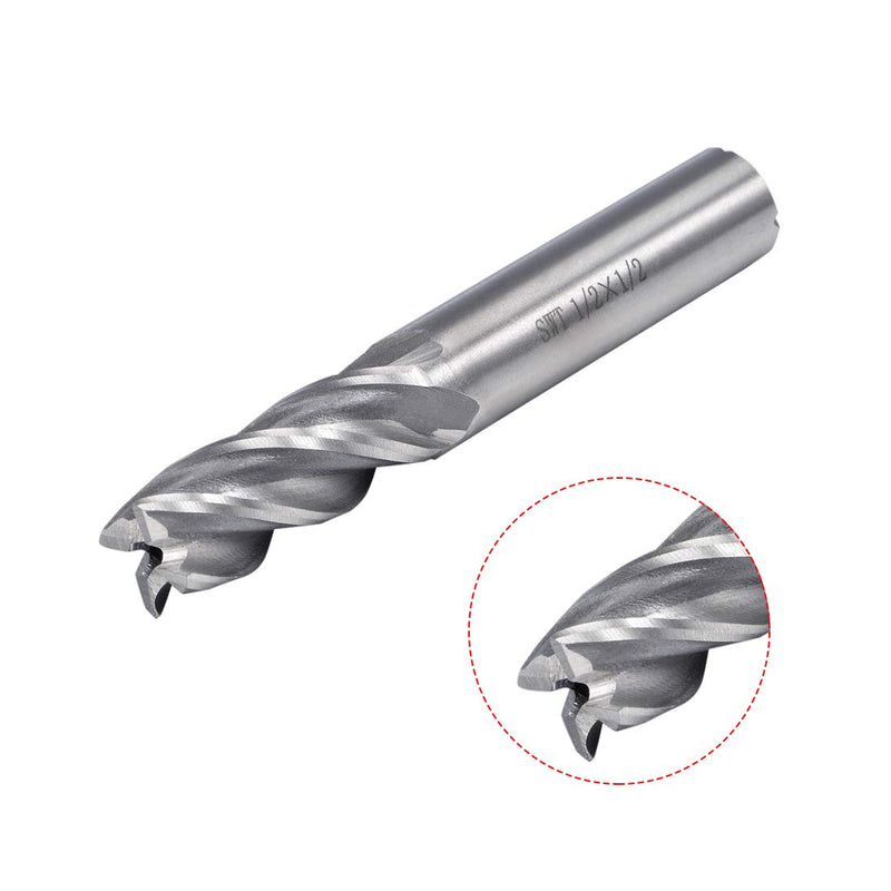 uxcell 1/2" Cutting HSSAL Spiral Drill Bit Straight End Mill Cutter 4 Flute with 1/2" Shank 1/2"x1/2"