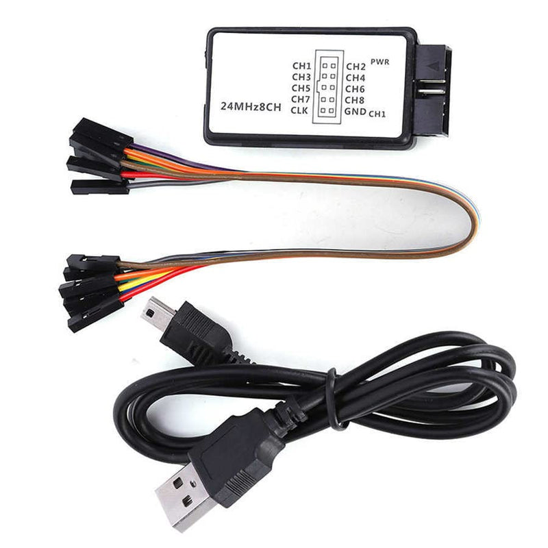 2 Set 24MHz 8CH 24MHz 8 Channel USB Logic Analyzer Device with EMI Ferrite Ring USB Cable UART IIC SPI Debug Compatible with Ar-duino ARM FPGA M100 SCM