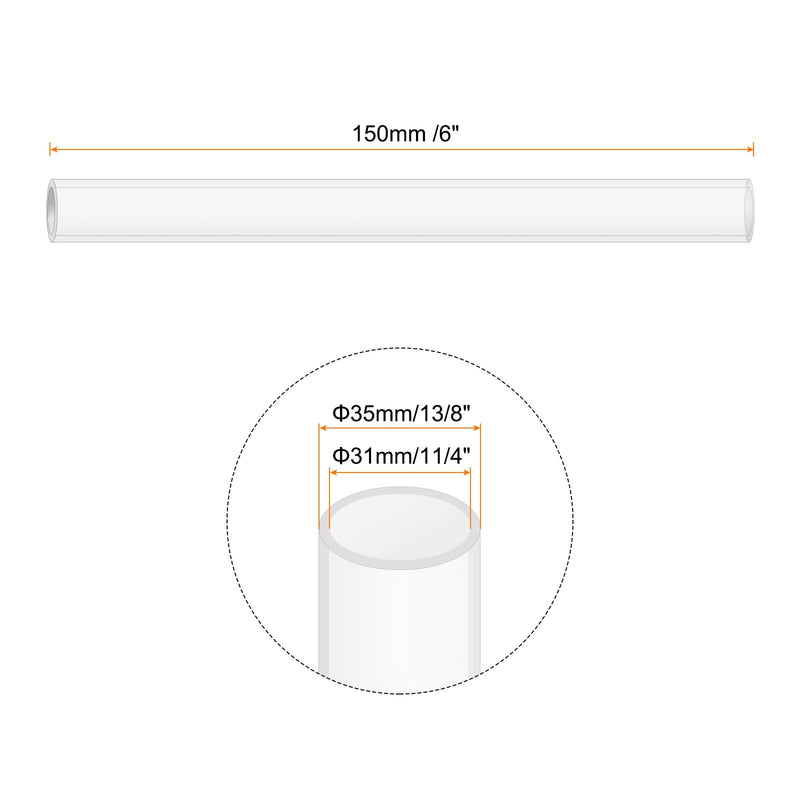 6" Clear Plastic Rigid Pipe 31mm x 35mm(1 1/4" x 1 3/8") Acrylic Tube Round Polycarbonate Tubing, [for Plumbing, Hydraulics, Aquarium, DIY] 1 1/4" x 1 3/8"