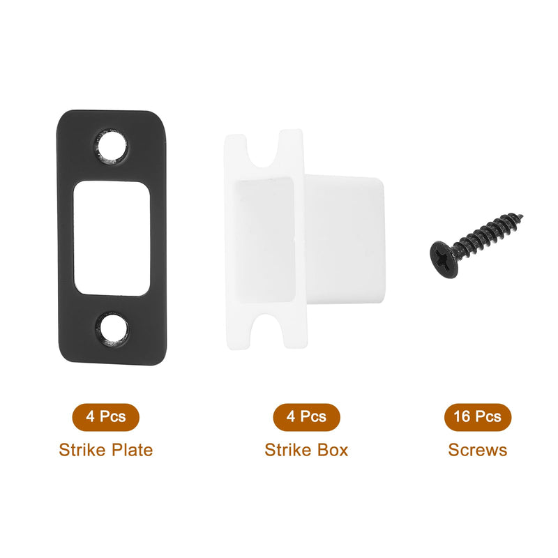 uxcell 4Set Door Strike Plate, 57mm x 25.5mm Stainless Steel Latch Deadbolt Replacement Lock Strike Plate for Door Frame Door Jamb Reinforcement, Round Corner, Black