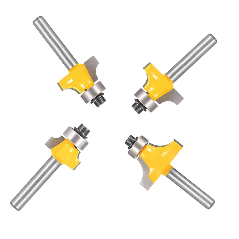 Roundover Router Bit Set，4pcs Router bit Set，1/4 inch Shank，Radius in 1/8", 1/4", 3/16", 5/16"，Bearing Guide for Rounding Edge bit