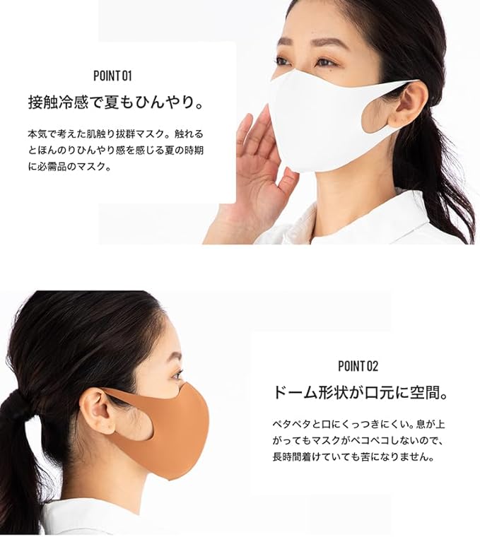 Eraser Cooling Mask, Cooling, For Summer, Washable, Color, Complexion, Set of 4, 3D Construction, UV Protection, Easy to Breathe, Reusable, Black, Size M - NewNest Australia