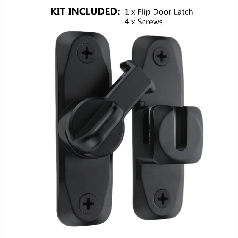 Flip Door Latch Black 180 Degree Heavy Duty Bar Gate Latches Safety Door Lock, Bold Thickened Anti-Rust Update Design (90-180Filp Door Latch)
