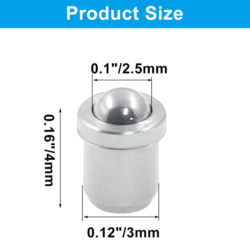 20 pcs Ball Plungers 0.12" Diameter Ball Bearing 304 Stainless Steel Push Fit Ball Spring Smooth Plunger for Door, Cabinet, Closet Drawer（φ 3x4） 0.12"x0.16"(D*H) 20
