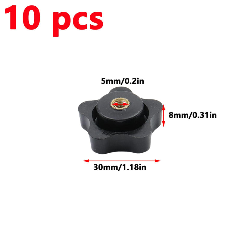 Antrader M5 Star Knobs,10Pcs Star Knob Clamping Handle Nut Thru Hole Star Knobs Nuts Screw Knurled Clamping Nut Knob Black Plastic Handle Clamping Knobs 30#M5