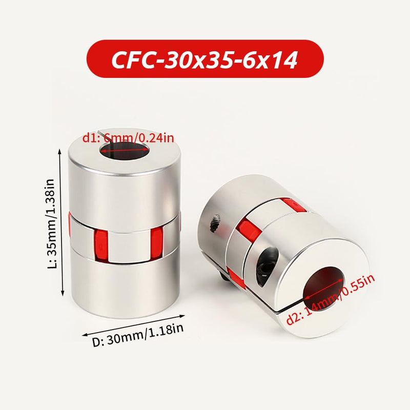 6mm to 14mm Plum Flexible Shaft Coupling, Diameter 30mm Length 35mm Aluminium Motor Connector Flexible Spider Coupler for 3D Printer CNC Machine Servo Stepped Motor CFC-30x35-6x14