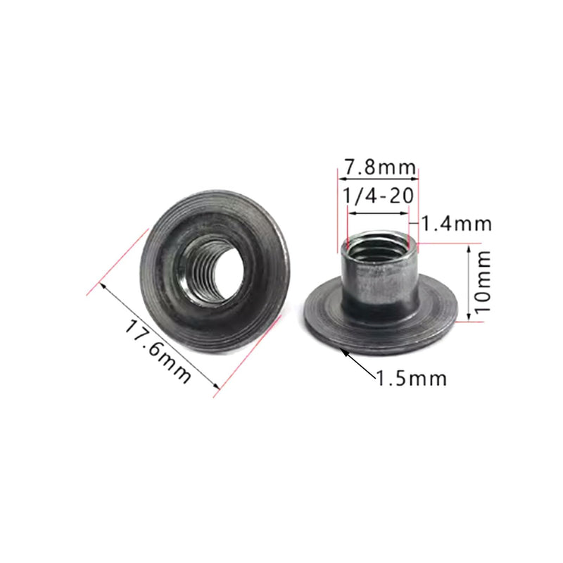 heyous Furniture Hardware Insert Tee Nut Welding Nut 1/4x10-20 Grey Carbon Steel T Nut for Pipe Furniture Racking and Trolley Castor Threaded Connection