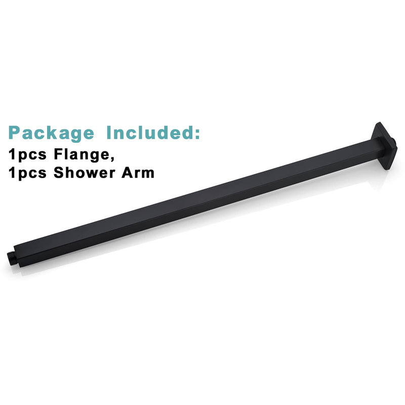 BESTILL 24 Inch Matte Black Ceiling Mount Shower Arm and Flange, Square Rain Shower Arm