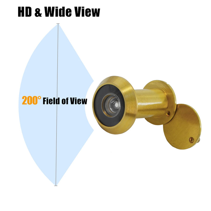 Door Viewer with 16mm Drill Bit, Solid Brass Peephole 200-degree View, Peep Holes with Heavy Duty Privacy Cover for 1-3/8" to 2-1/6" Doors for Home Office Hotel, Gold