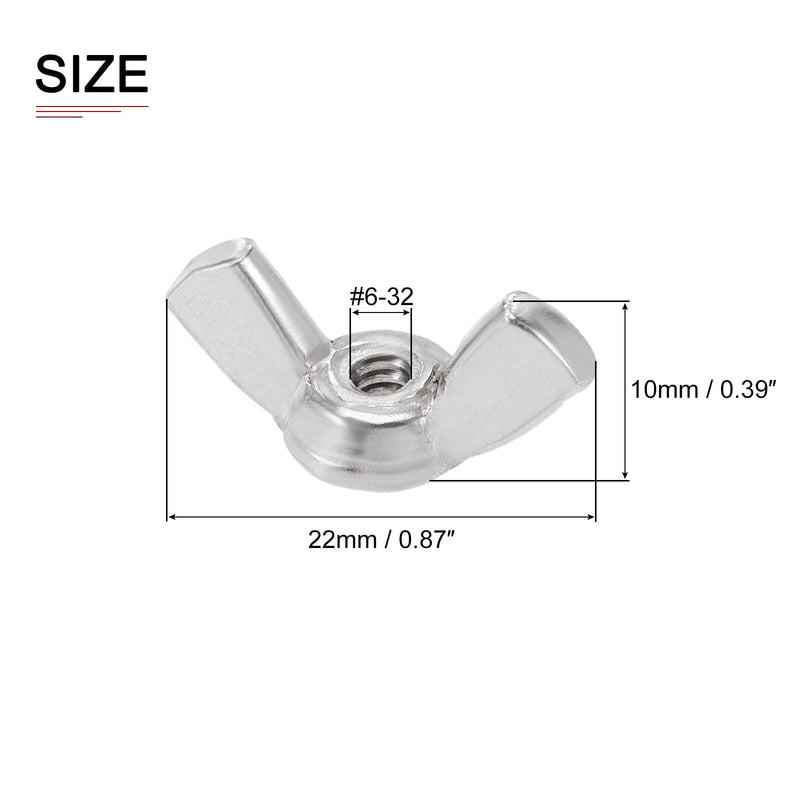 #6-32(D) Butterfly Wing Nuts - 6Pack - Good for Construction Industry - 304 Stainless Steel Butterfly Wing-Nut - Silver #6-32(D) 6