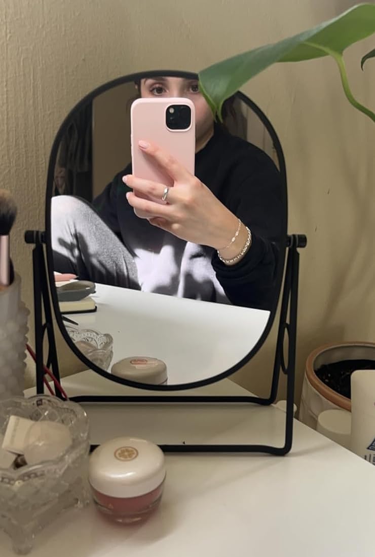 JOYOEIKON Classic Dual Sided 5X and 1X Magnifying Makeup Mirror and Tabletop Standing 360° Rotation Vanity Mirror,Desktop Cosmetic Mirror (Matt Black) Matt Black