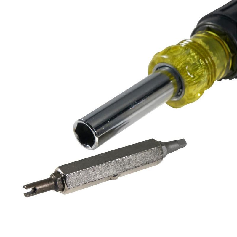 Klein Tools 32527 Multi-Bit Screwdriver / Nut Driver, 11-in-1 with Phillips, Slotted, Square, and Schrader Bits and Nut Drivers Kit Multi-Bit Screwdriver/Nut Driver