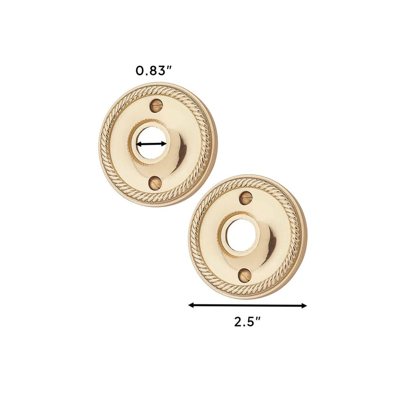 Renovators Supply Manufacturing Brass Victorian Door Knob Rosettes Pair 2.5" W Backplate Roped Design Cabinet Knob Back Plate Hardware RSF Finish Roses Protective Furniture Hole Covers with Screws Roped Brass-Pack of 1