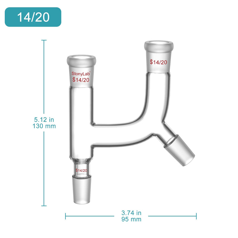 stonylab Borosilicate Glass Claisen Adapter, Four 14/20 Joints Claisen Distillation Adapter for Laboratory