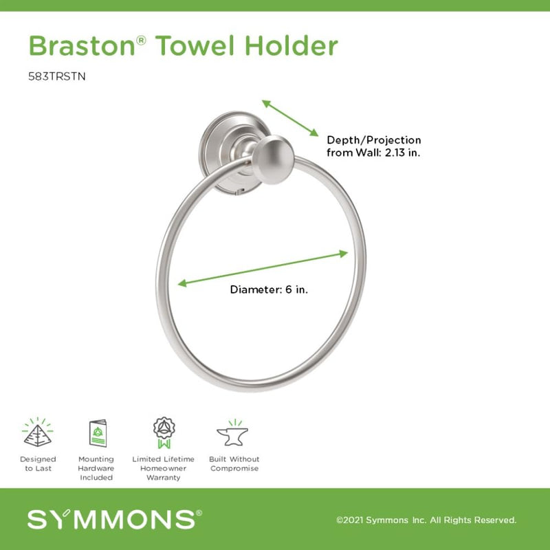 Symmons Braston Wall Mounted Bathroom Towel Ring in Satin Nickel - 583TRSTN